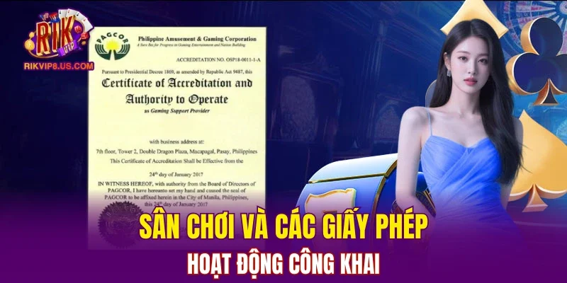 Sân chơi và các giấy phép hoạt động công khai của RIKVIP